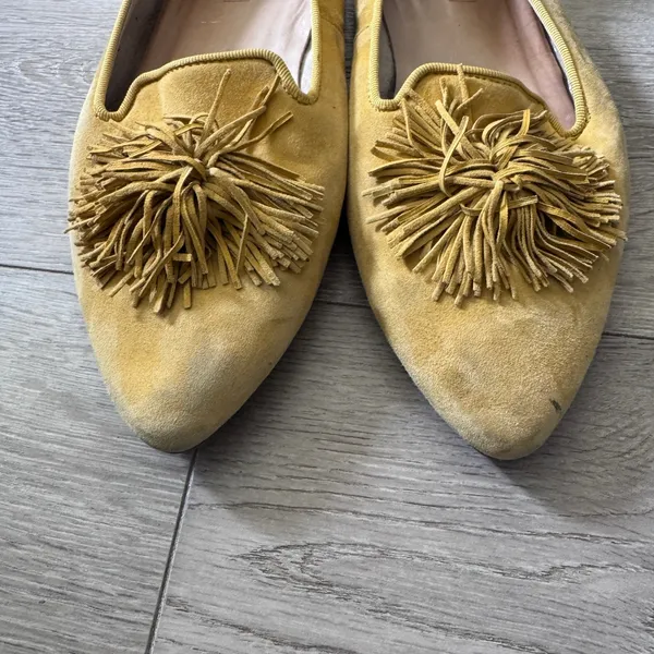 Paul‎ Green Mustard Yellow Suede Fringe Tassel Pointed Toe Loafers Flats US 10.5 - Image 2