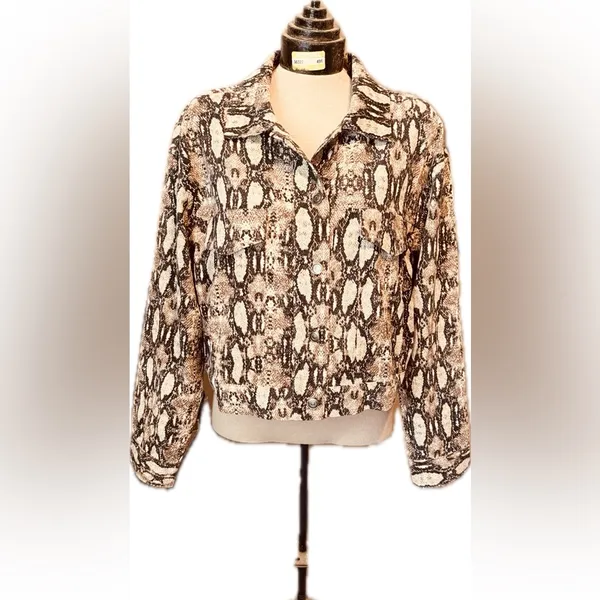 Cozy‎ Casual Snake Print Shacket Lightweight Button Up Jacket Women's Large L - Image 2