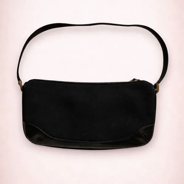 Vintage 90s Y2K Black Baguette Shoulder Bag – Minimalist Canvas Purse - Image 2