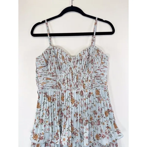 NWT Lulus Dress Blue Midi Floral Bustier Layered Underwired Slip Boho Medium - Image 7