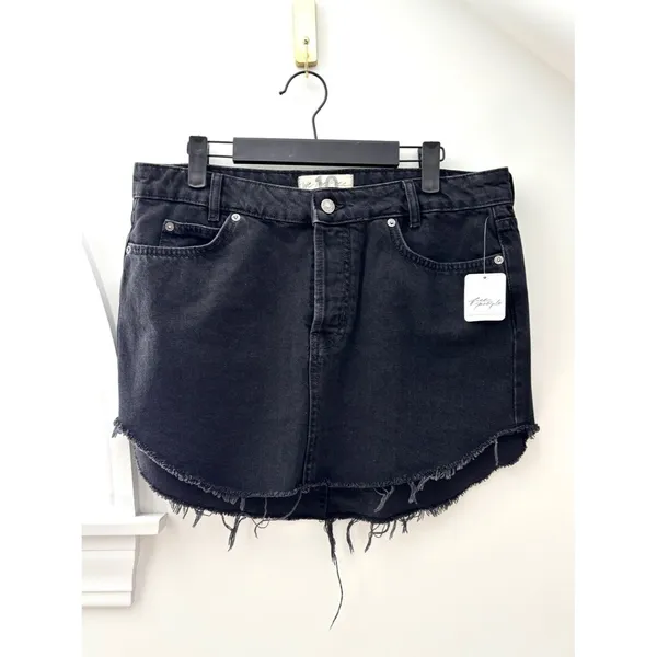 NWT Free People We the Free Sky High Black Denim Mini Skirt Size 10 Indie Sleaze - Image 4