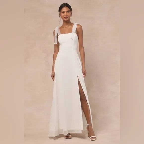 NEW Lulus Radiant Romance White Tie-Strap Maxi Dress Sz Large Wedding Bridal - Image 5