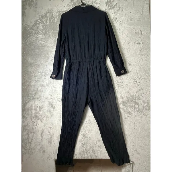 Soft Surroundings Black Crinkle Button Front Jumpsuit Boho Artsy Lagenlook MP - Image 3