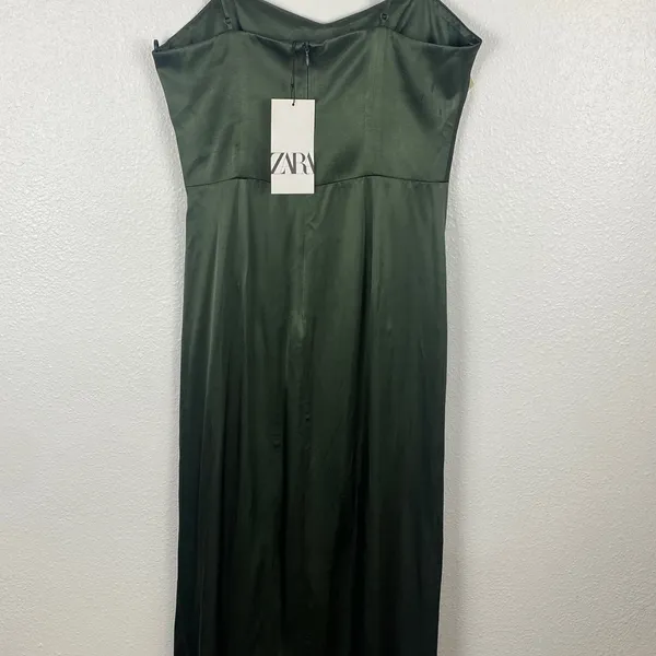 Zara Dark Green Satin Midi Dress Size S 100% Viscosa - Image 7