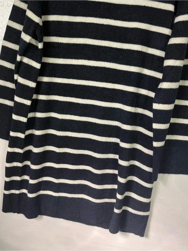 Lands’ End Sweater Dress Women L 12-14 Blue White Striped Long Sleeve Nautical - Image 4