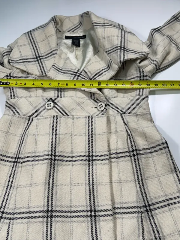 Calvin Klein Wool Blend Cream Plaid Double-Breasted Pea Coat Size Medium - Image 4