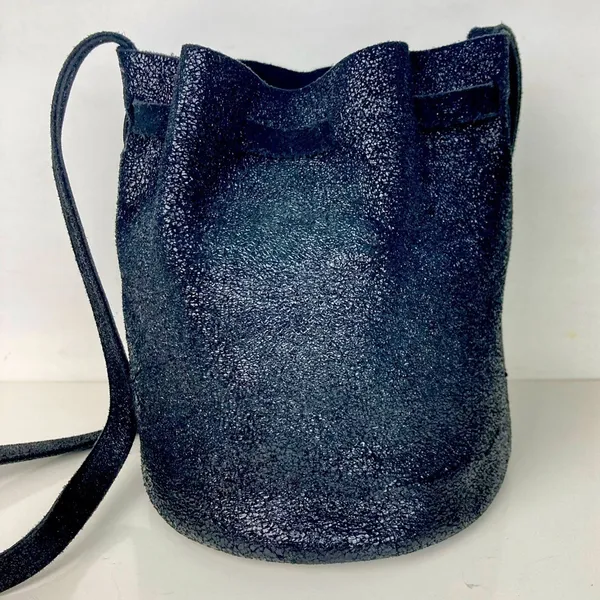 STREET LEVEL Leather Crossbody Bucket/Hobo Bag in Black - Image 3