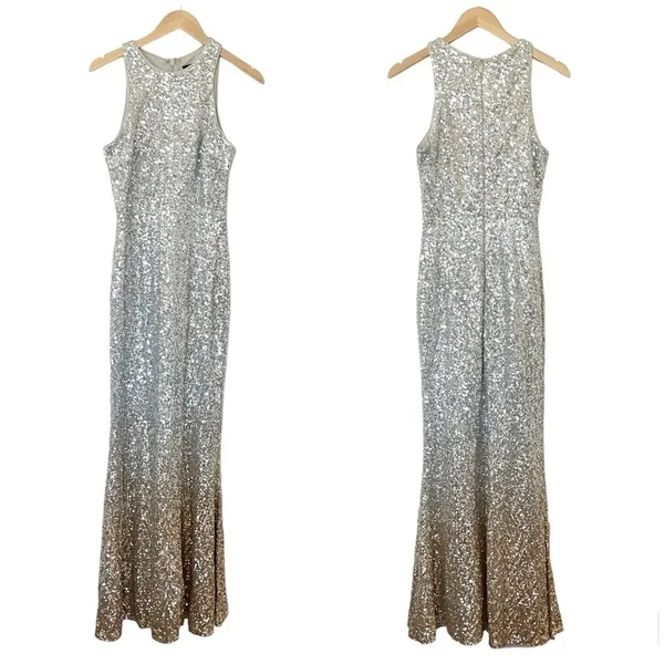 Lulus Infinite Dreams Ombre Sequin Trumpet Maxi Dress Gown Gold/Silver - Image 4