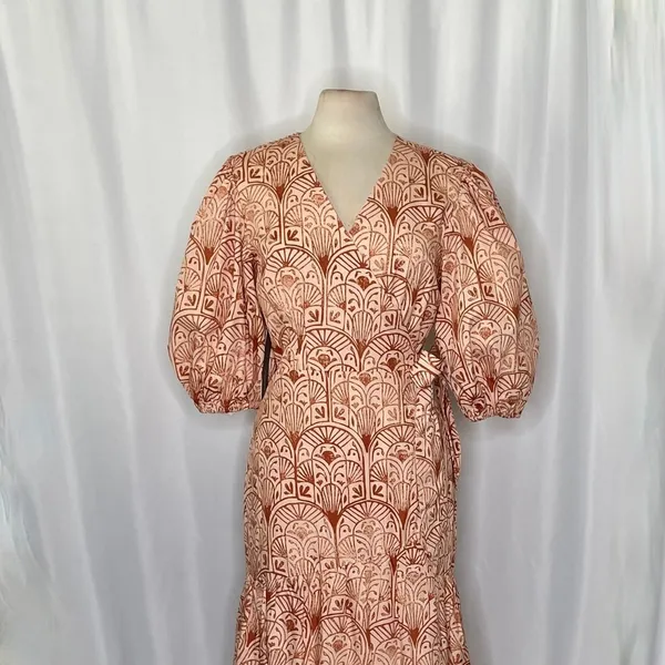 NWT!! Anthropologie HUTCH V-Neck Tiered Wrap Dress Geometric Blockprint Large - Image 4
