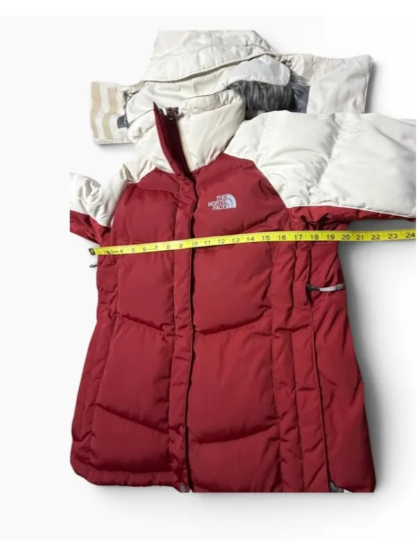 The North Face 600 Down Ski Jacket Fur Hood Burgundy White Vintage Puffer S - Image 10