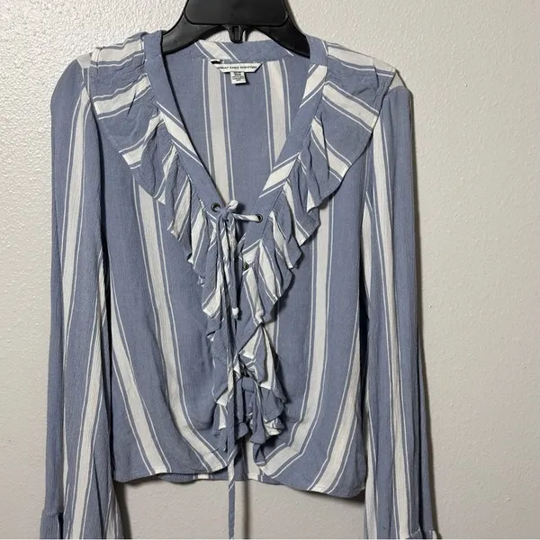 American Eagle Women Blue stripes blouse Long Sleeve size XS‎ - Image 2