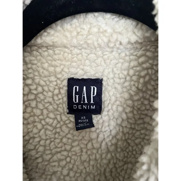 GAP Patch Pocket Sherpa Denim Jacket Chore Coat Barn Style Xs Petite Oversized - Image 2