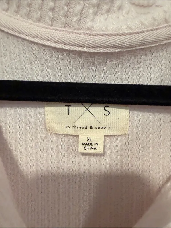 Thread & Supply Blush Pink Waffle Knit Collared Peplum Sweatshirt Size XL - Image 2