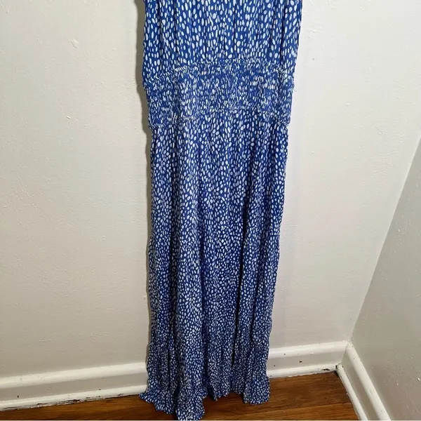 Pinch Women's Size Small Sleeveless High Neck Maxi Dress Blue White Dots Elastic - Image 10