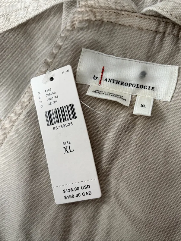 Anthropologie cream Wideleg carpenter summer overalls jumpsuit size xl NWT - Image 3