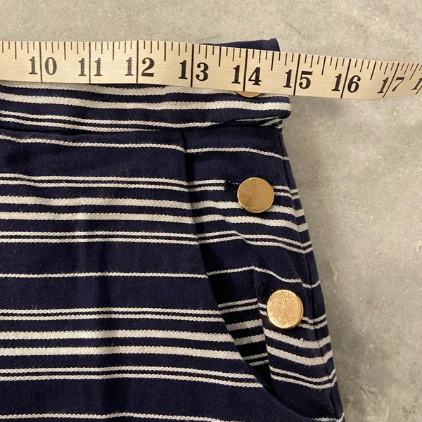 Loft Size 4 Navy Blue White Sailor Stripe Gold Button Cotton Stretch Mini Skirt - Image 7