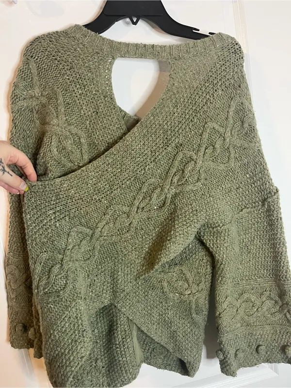 Far Away From Close Wool Blend Crossback Sweater Anthropologie Cable Cardigan S - Image 8