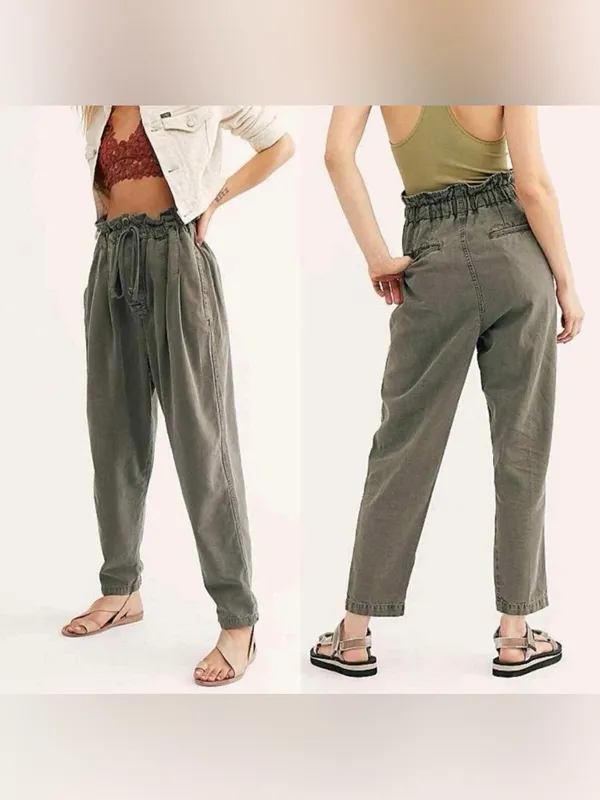 🌿Free People Margate High Rise Paperbag Trouser Pants Olive XS🌿‎ - Image 2