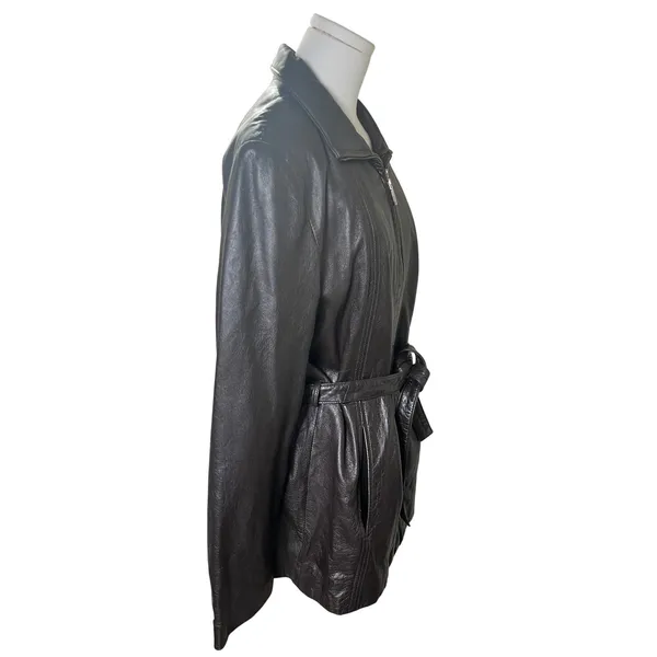 Leather Jacket‎ Belted Zip Front Mid Length Colebrook Black Women L - Image 3
