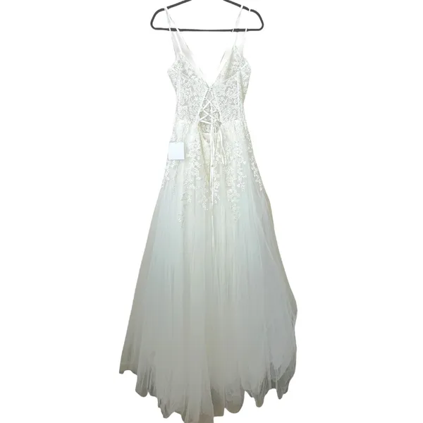 NEW Lulus Luxe Bridal Glorious Luxury Sheer Tulle Embroidered Wedding Maxi Dress - Image 7