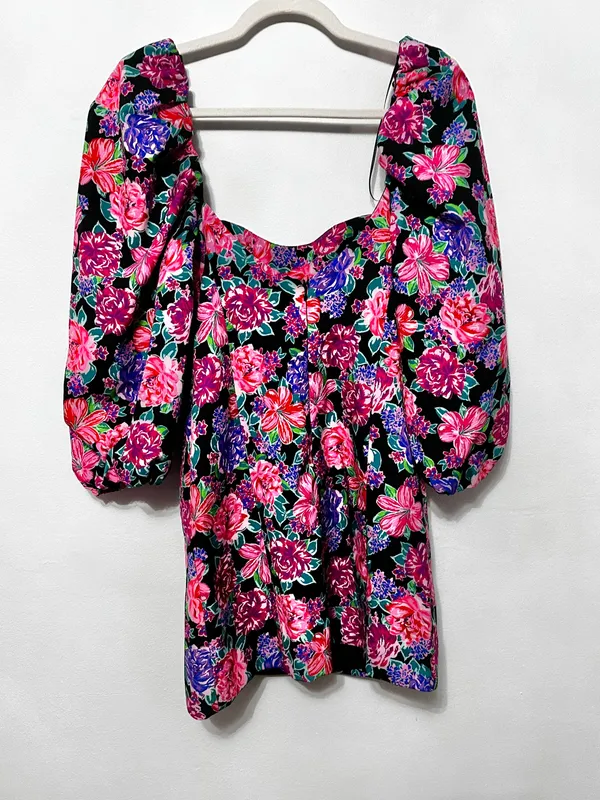 floral print sweetheart neckline Puffsleeve longsleeve mini dress - Image 3