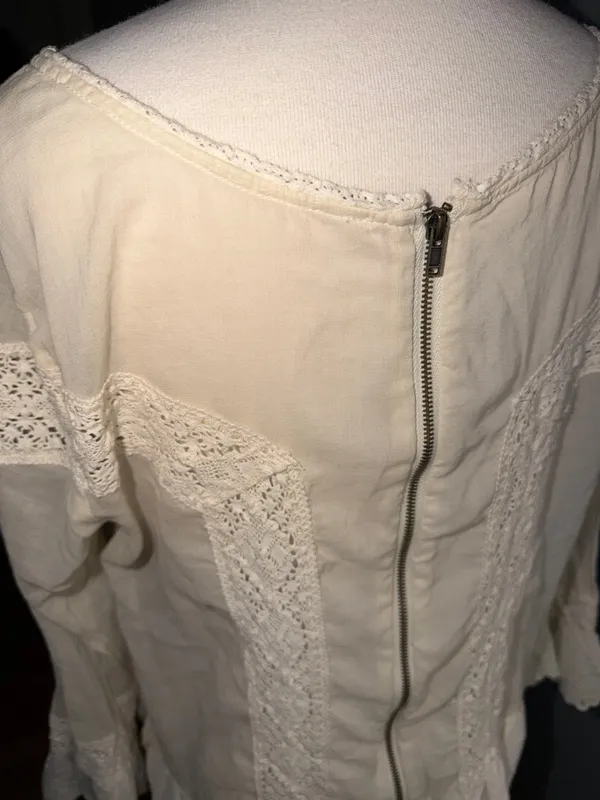 Free People 100% Cotton Cream Lace-Trim Bohemian Tunic - Image 7