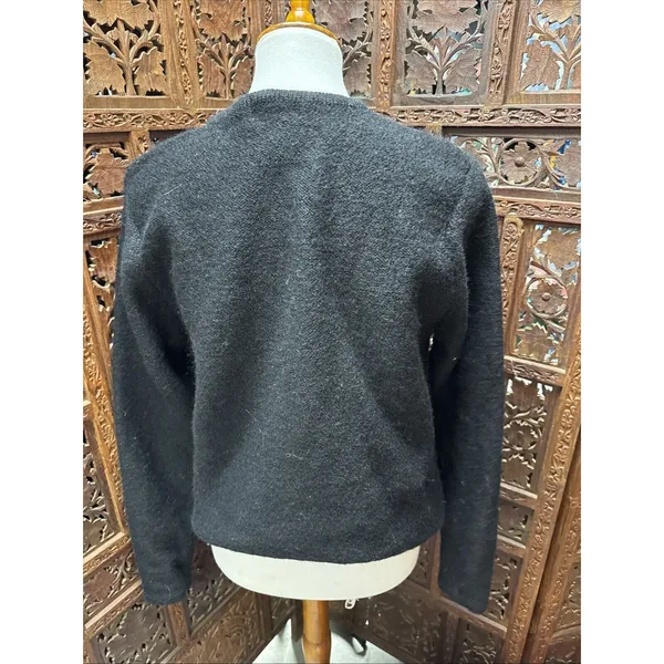 PIERRE CARDIN L SWEATER BLACK CARDIGAN WOOL‎ FULL ZIP Vtg - Image 3