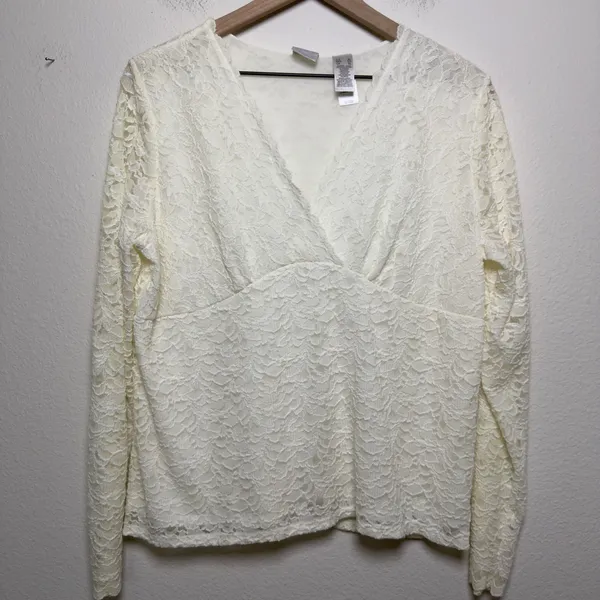 VTG 90s Women Coquette‎ Babydoll Lace Top XL Ivory Fairy Whimsical Balletcore - Image 2