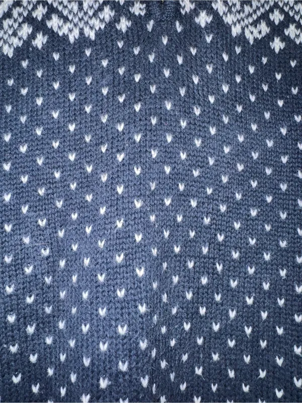 L.L. Bean vintage Navy and White Fair Isle Half-Zip Sweater medium - Image 3