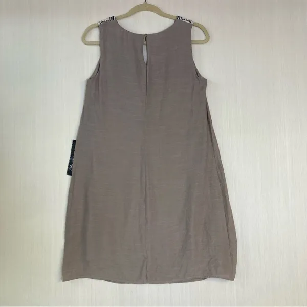 Luxology Taupe Sleeveless Embroidered Sequin V-Neck Shift‎ Dress Y7365114 - Image 4