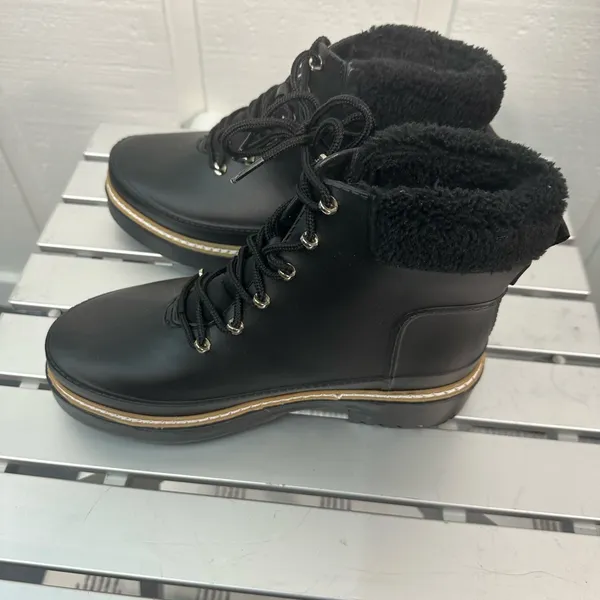 Marc Fisher Black Lined Rubber Fairly Waterproof Winter Lace Up Boots SZ… - Image 6