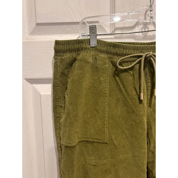d&co‎ HERITAGE Womens Olive Green Corduroy Jogger Pants Large Drawstring Elastic - Image 2