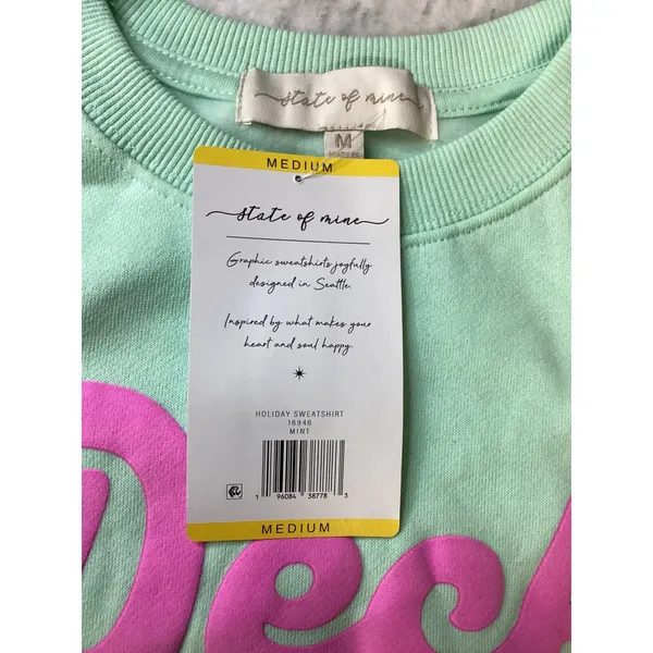 State of Mine Mint Green Deck the Halls‎ Holiday Graphic Sweatshirt Mens Medium - Image 5