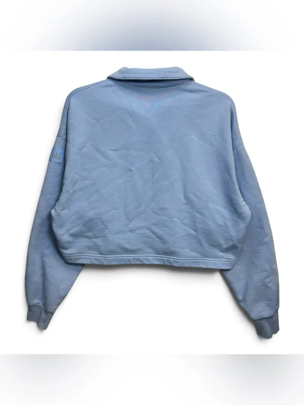 Alo Yoga Blue Cropped Polo Sweatshirt Women’s M/L Oversized Long Sleeve - Image 4