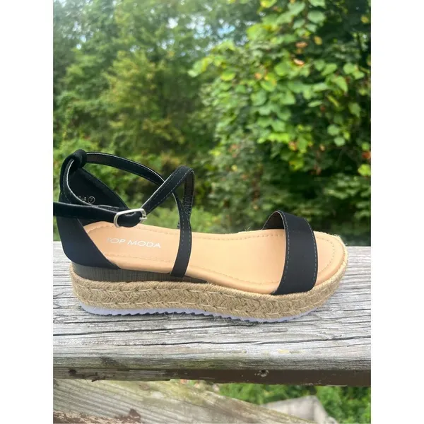 Top Moda Black Faux Suede Strappy Sandals Sz 7 NIB - Image 2