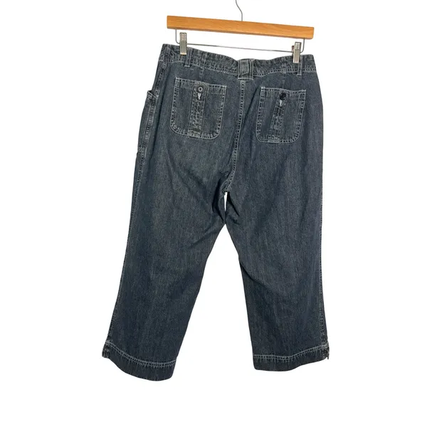 FrenchCuff Womens Denim Capris 10 Blue Dark Wash Patch‎ Pocket Utility Coastal - Image 2