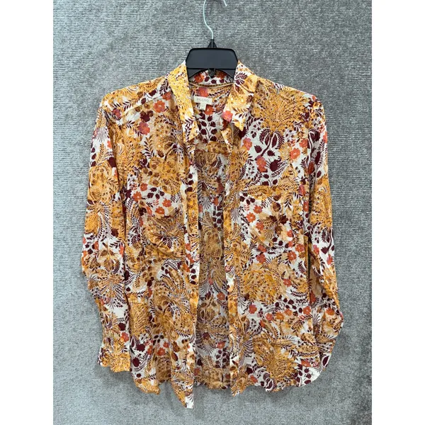 Pilcro Women Button Down Large Orange Floral Paisley Long Sleeve Boho Top - Image 4