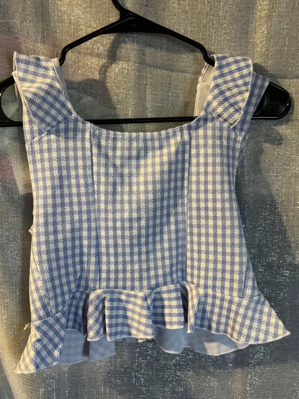 Urban Outfitters Blue Gingham Tie-Front Ruffle Crop Top - Image 4