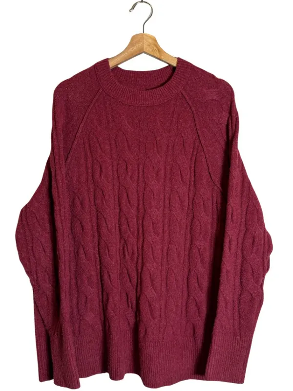 Aerie unREAL Cable Knit Sweater Pullover Women's Small Red Chunky Knit Soft Cozy - Image 2