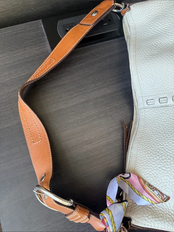 Coach Leather Hobo Bag with Tan Strap and White Body - Image 4