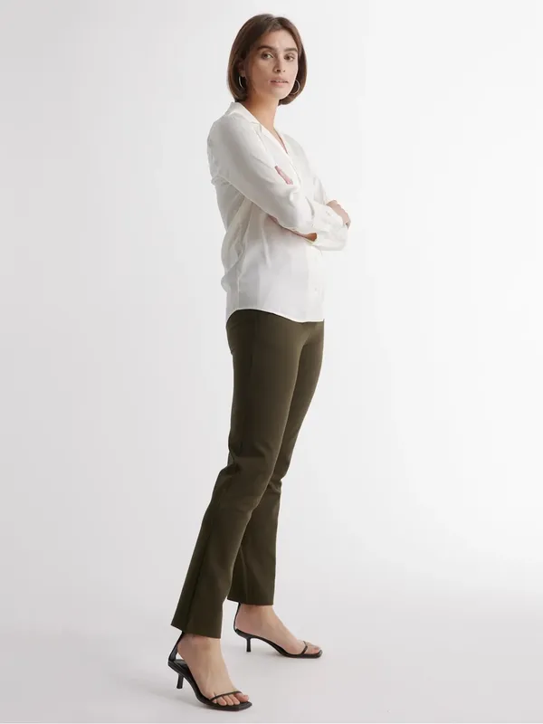 Quince Ultra-Stretch Ponte Straight Leg Pants in Olive, Size‎ S - Image 4