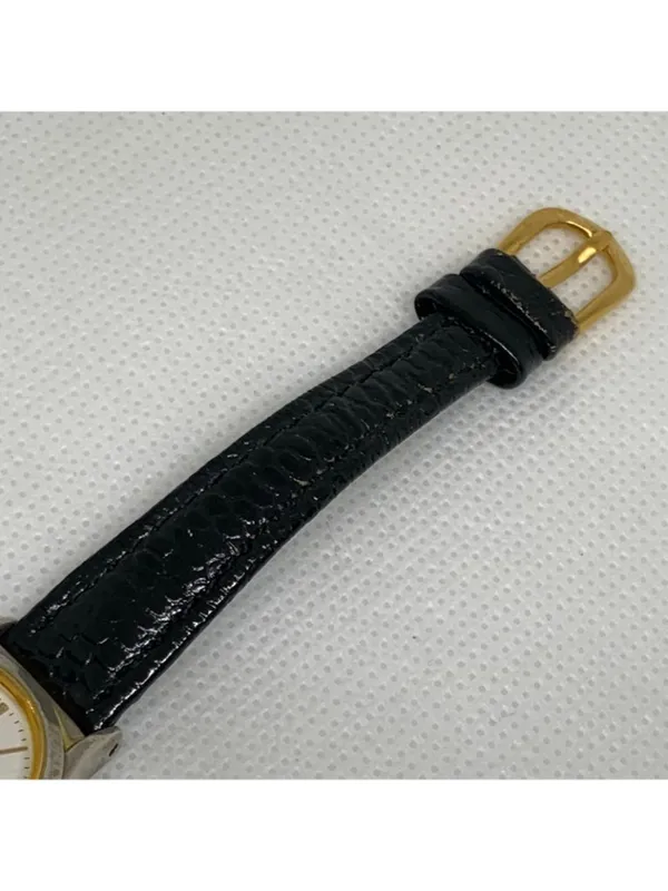 Vintage Q&Q women’s watch 22mm gold tone black leather band up to 7” running - Image 4