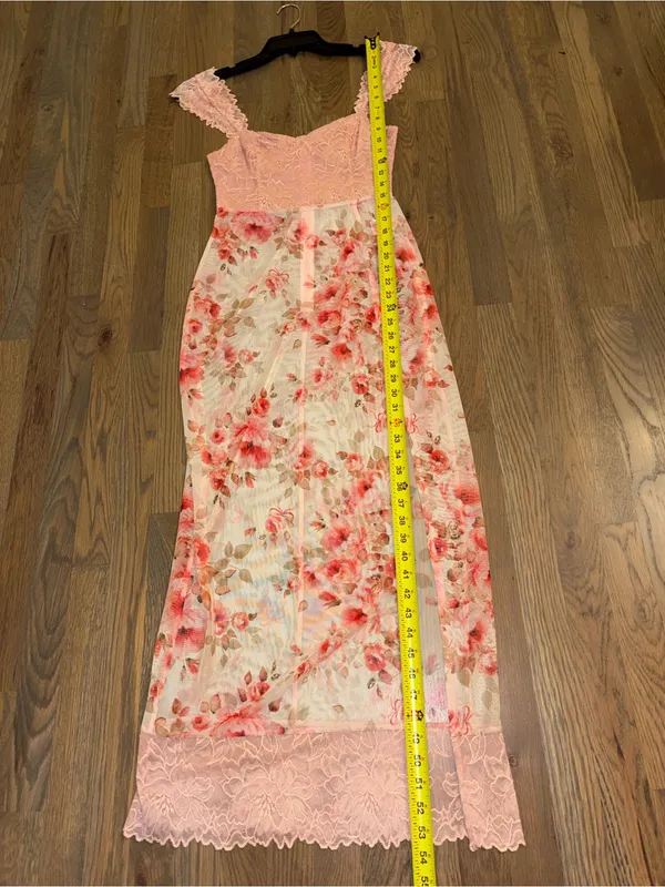 LUSH Pink Floral Lace Sheer Overlay Maxi Dress Small NWOT - Image 4
