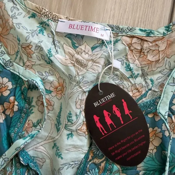 Bluetime Floral Boho Dress Blue Medium NWT - Image 8