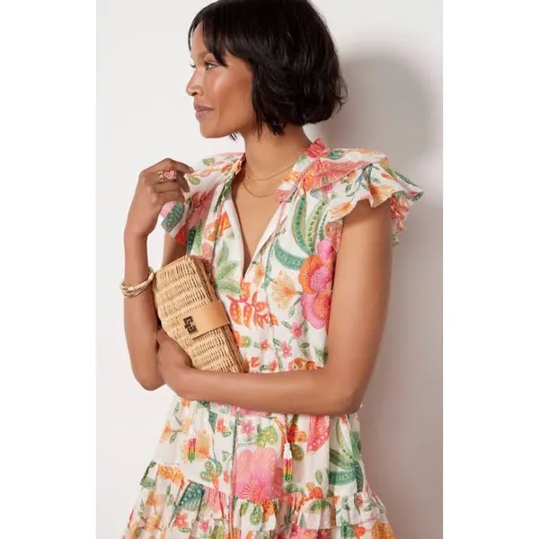 Farm‎ Rio Macaw Bloom Off-White Tropical Floral Cotton Mini Dress XS - Image 10