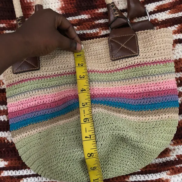 Y2K colorful striped straw crotchet basket fairy shoulder beachy hand bag purse hippie indie boho multicolored - Image 4