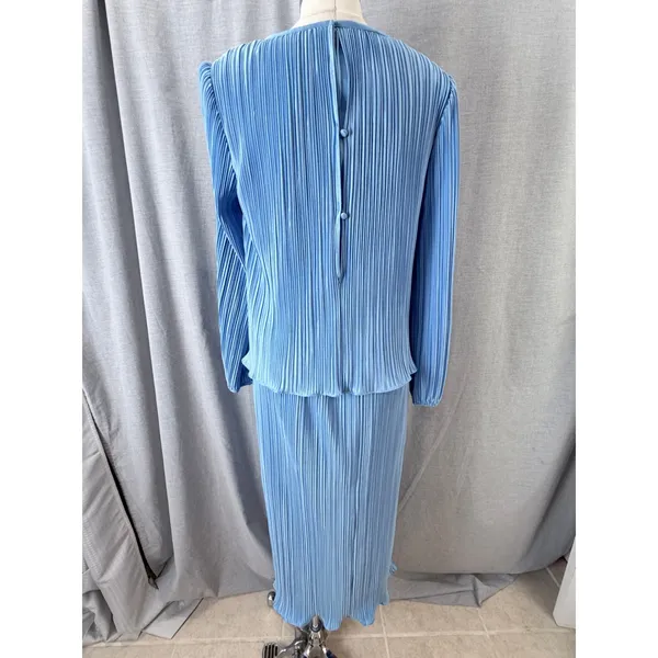 Vintage Mister Jay Blue Accordion Pleat Rosette‎ Mock 2pc Maxi Column Dress M - Image 5