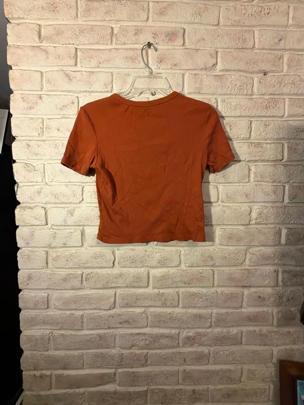Zara Women Orange Ribbed Short Sleeve Crew Neck Crop Top T-Shirt Size M - Image 3
