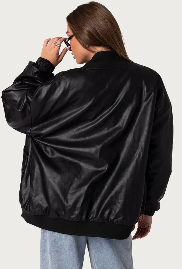 Edikted Faux Leather Oversized Bomber Jacket - Image 3