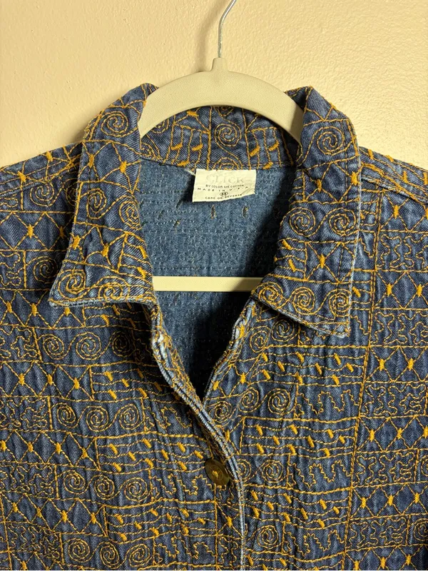 Click by Color Me Cotton Embroidered Denim Jacket 100% Tencel - Image 8